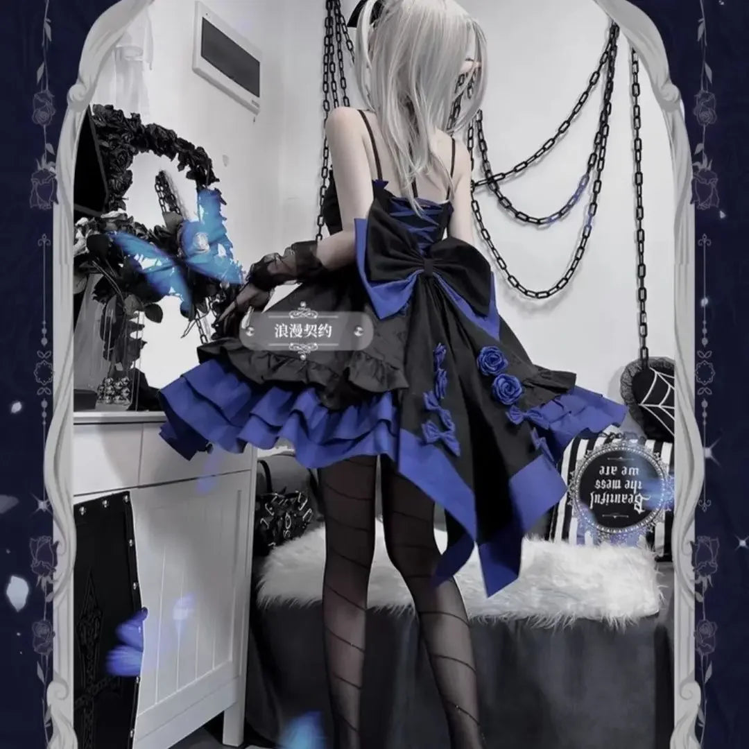 Fekete - kék rózsás lolita báli ruha