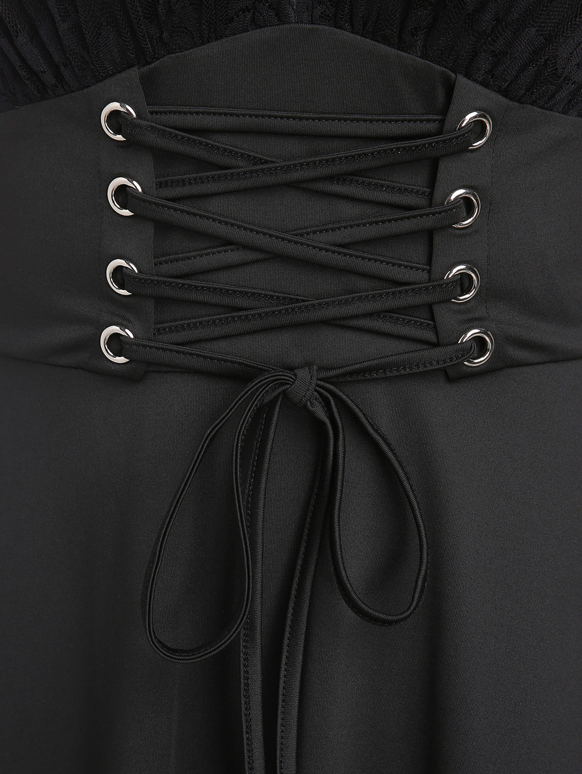 Csipkés fekete fűzős alkalmi hosszú ruha