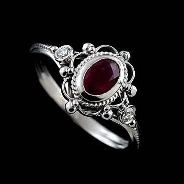 Vintage szolid gyűrű vörös és lila színben